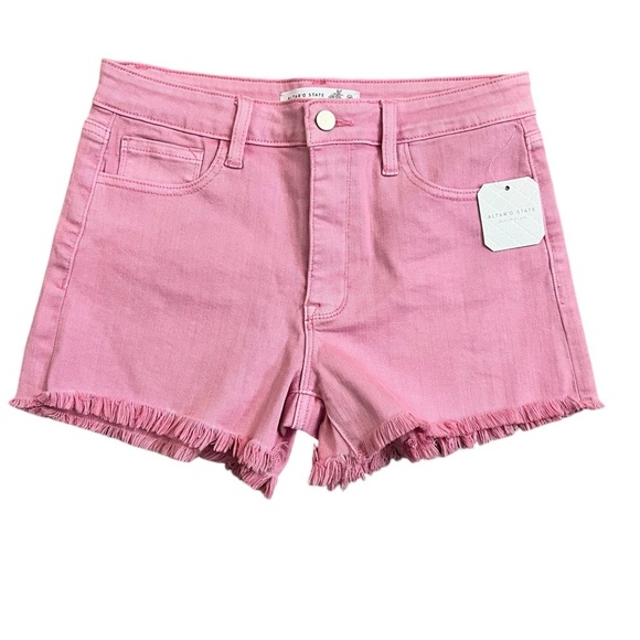 Pink Jean Shorts. Fringe hemline. Altar’d State. New With Tags! High rise. - Picture 1 of 12